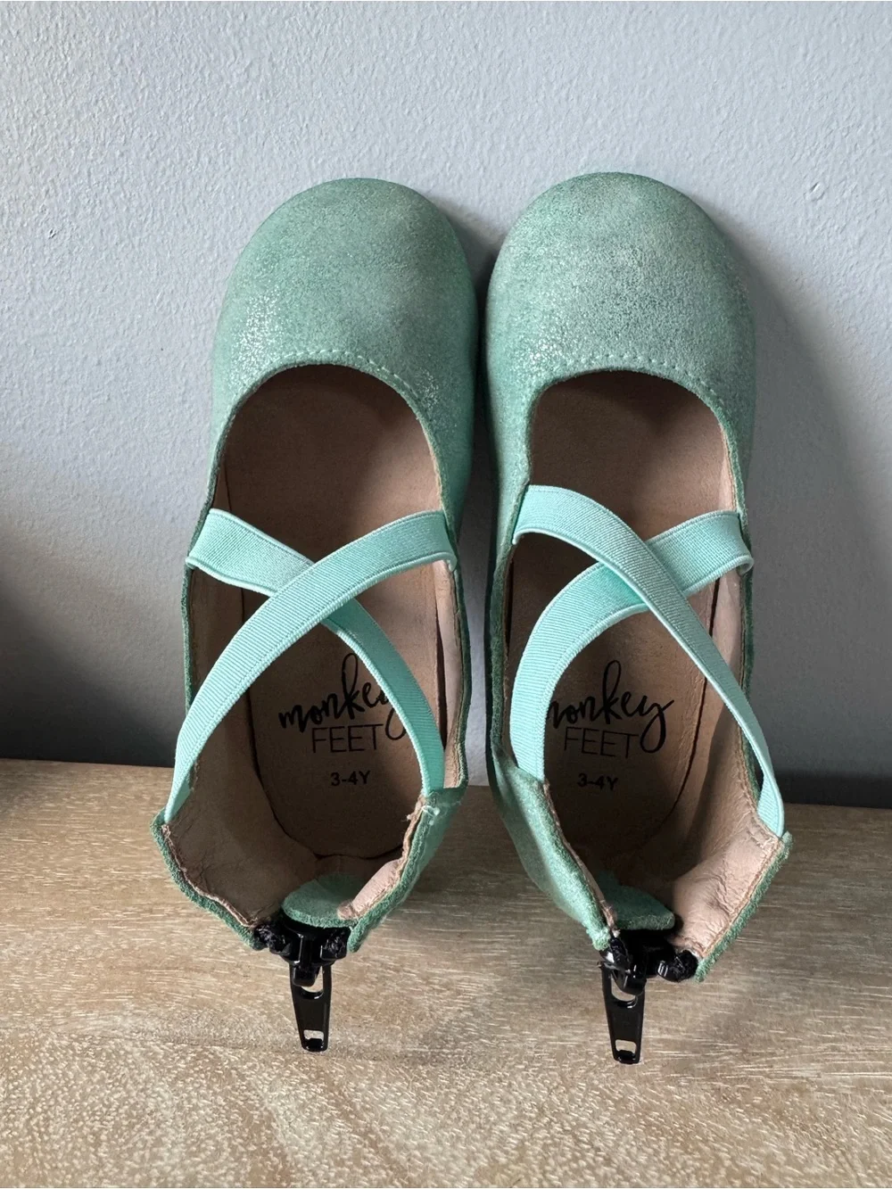 Monkey Feet Mint Green Glitter Ballet Flats with Elastic Cross Straps